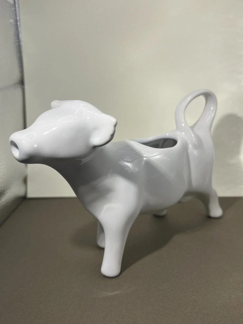 White Ceramic Porcelain Cow Shaped Milk Cream Pitcher 7.5